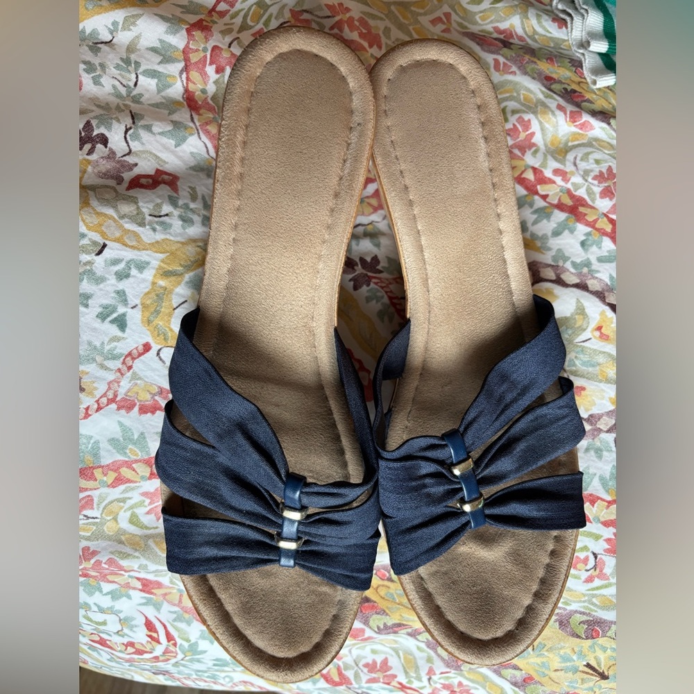Blue Cork Wedge Sandals
